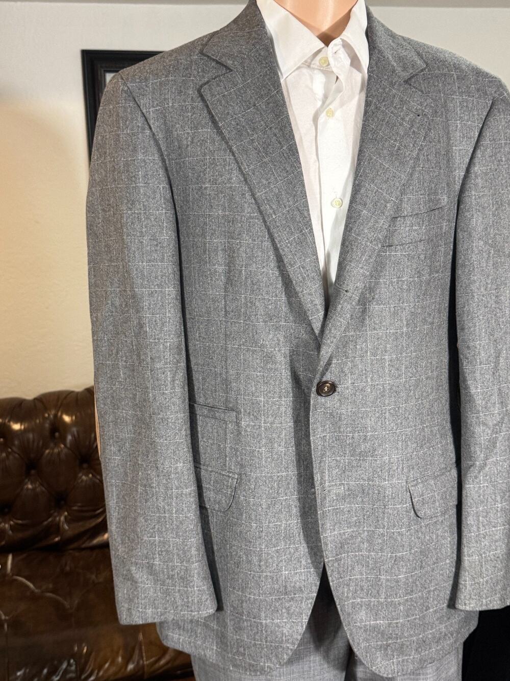Brunello Cucinelli Windowpane Gray Flannel Sport Jacket 50IT 40US Wool Cashmere